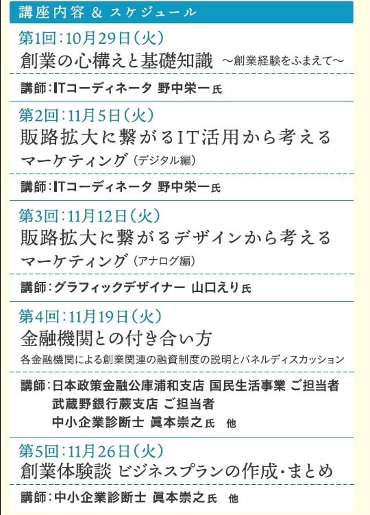 創業講座のスケジュール・内容